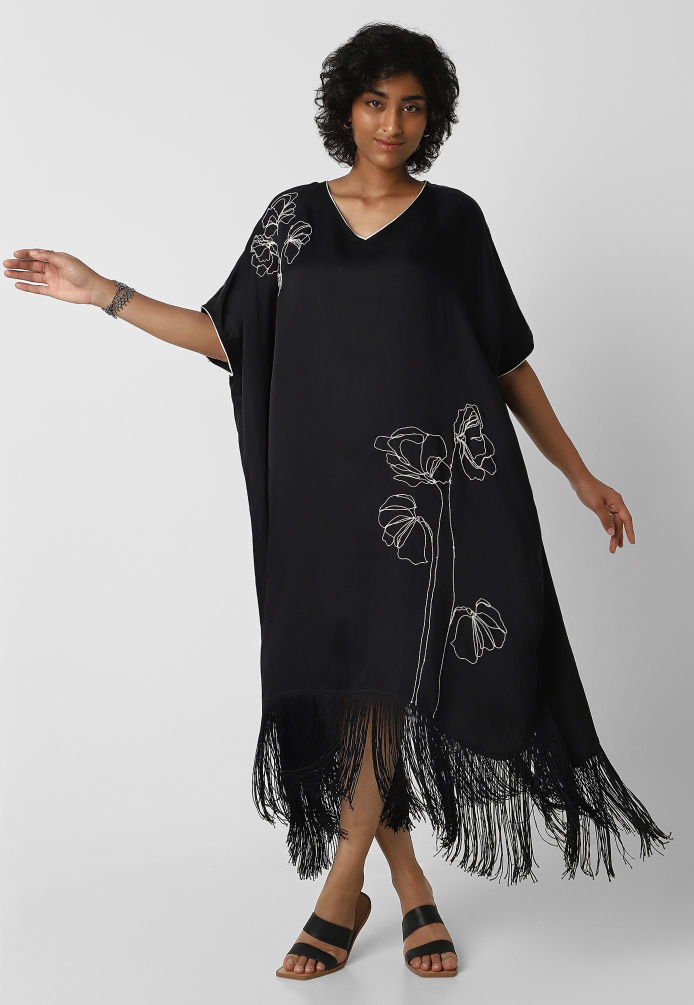 Floral Fringe Sqaure Dress