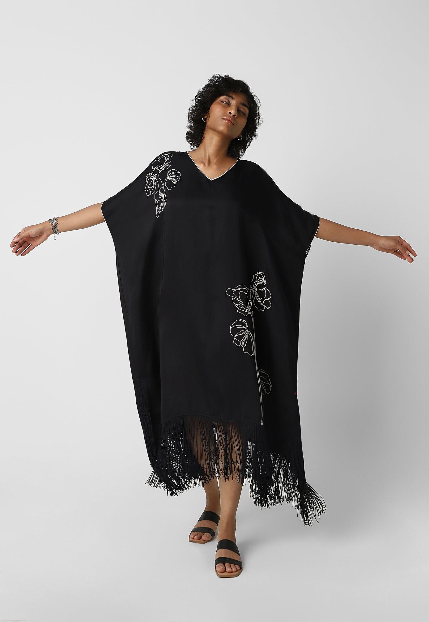 Floral Fringe Sqaure Dress