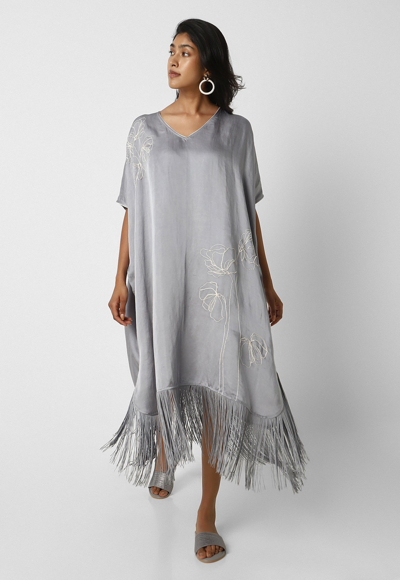 Floral Fringe Sqaure Dress