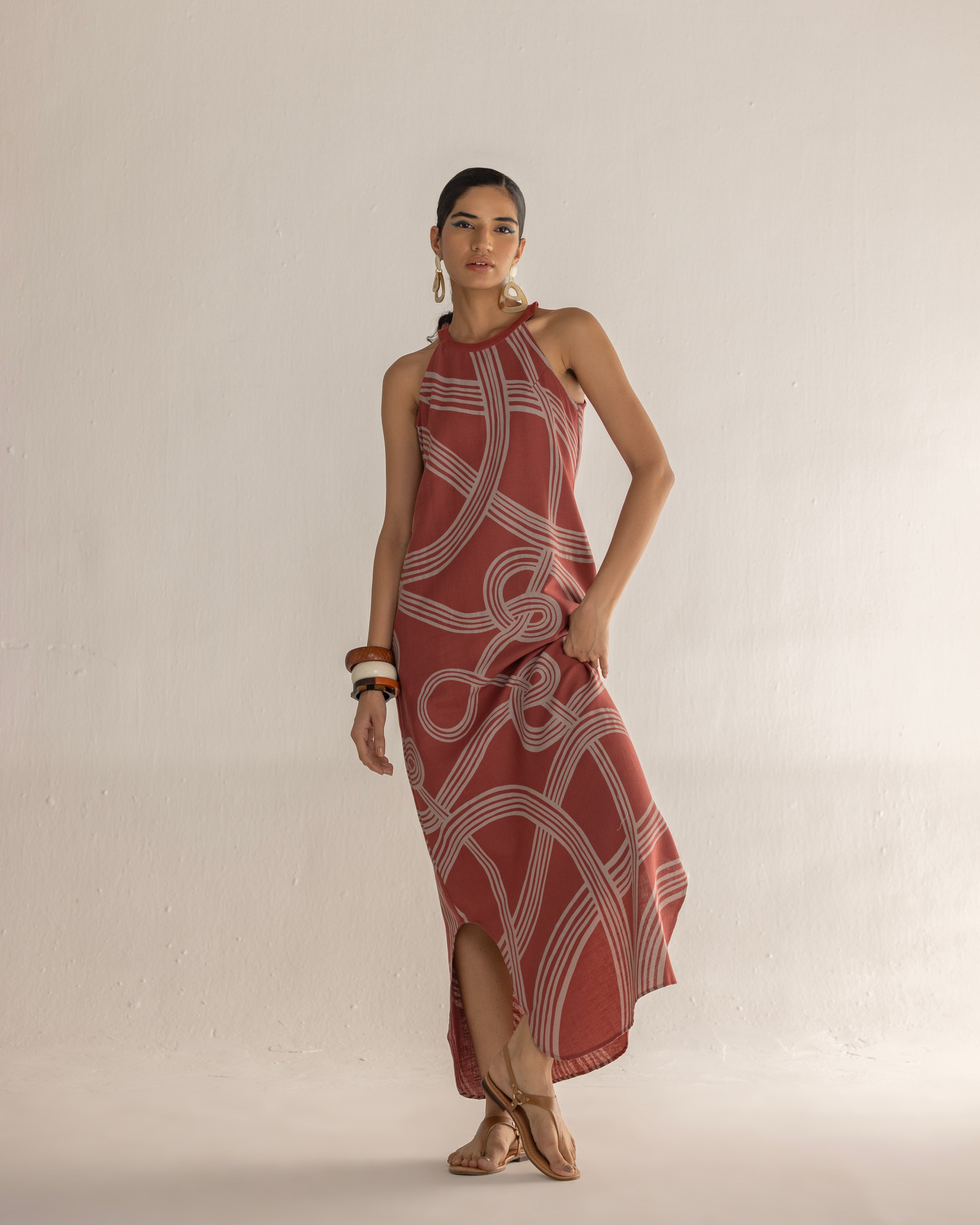 FLUID HALTER ROOTS DRESS