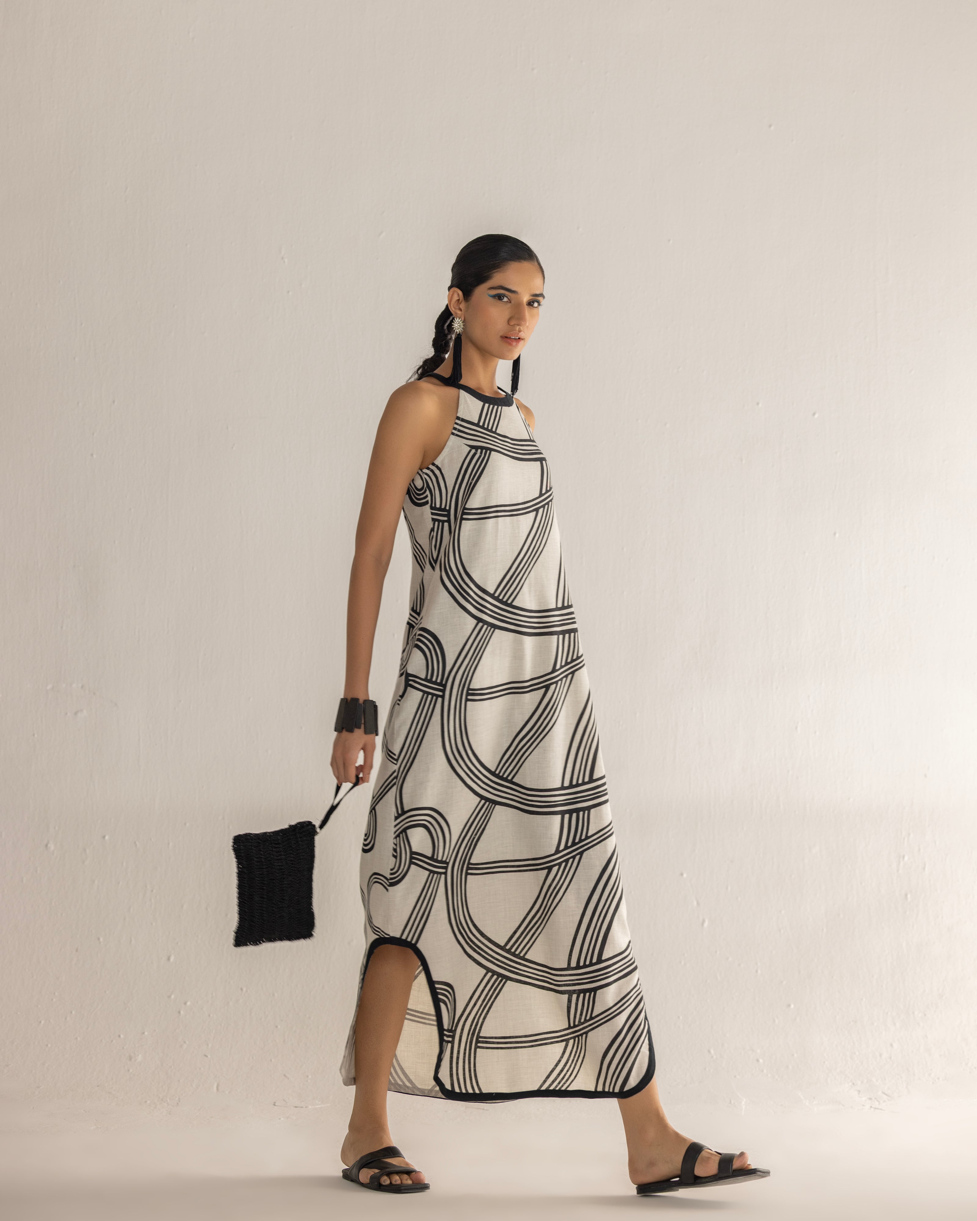 FLUID HALTER ROOTS DRESS