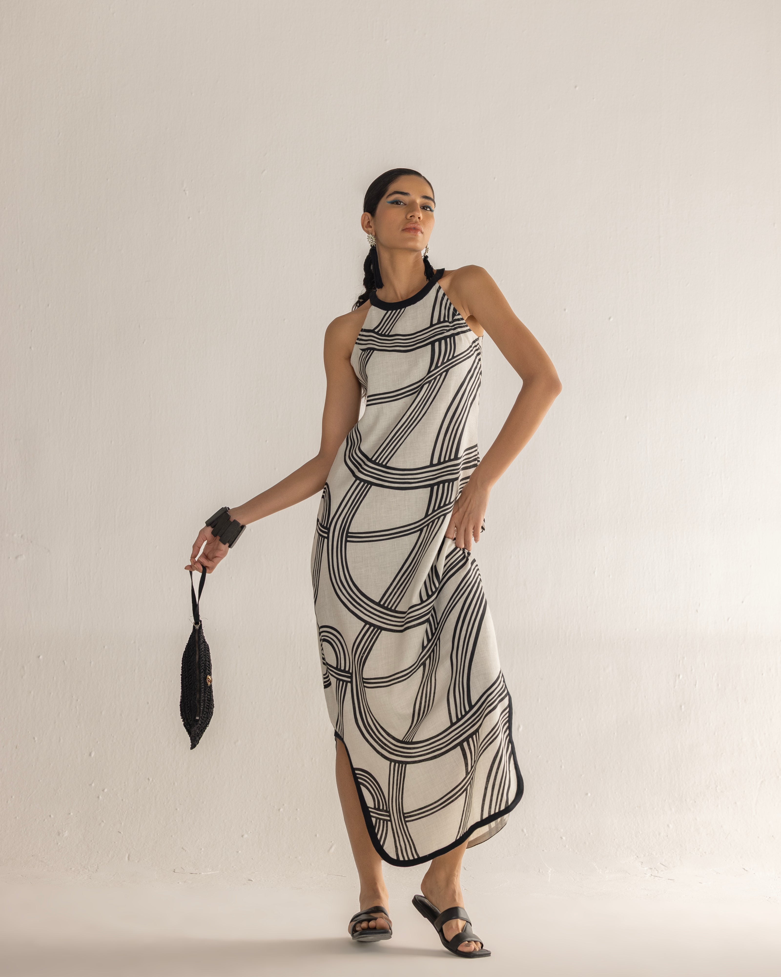 FLUID HALTER ROOTS DRESS