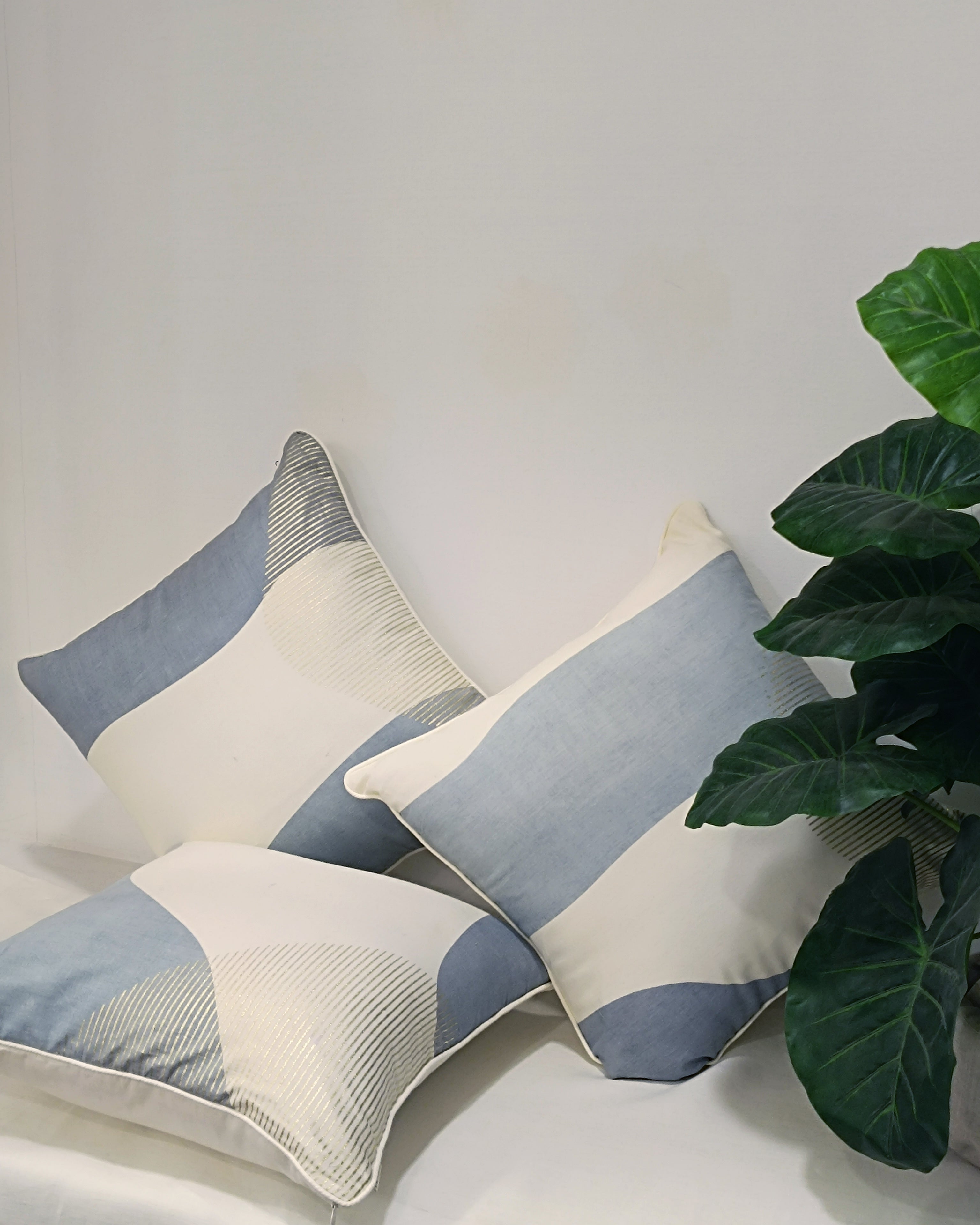 Mountain Scapes Cushion Cover Set of 3 - Off-White Blue